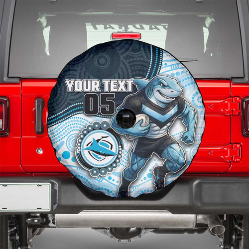 Custom Sharks Spare Tire Cover Fish Mascot With Aboriginal Indigenous