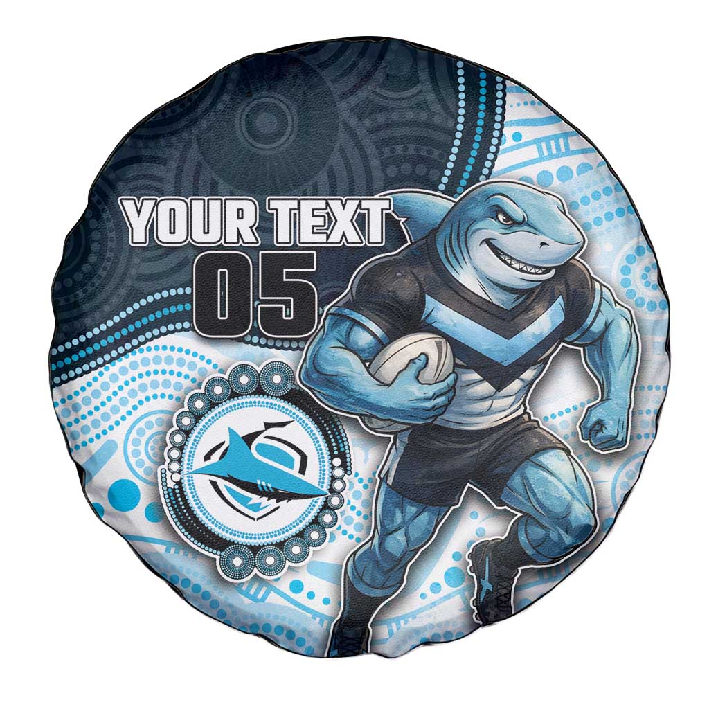 Custom Sharks Spare Tire Cover Fish Mascot With Aboriginal Indigenous