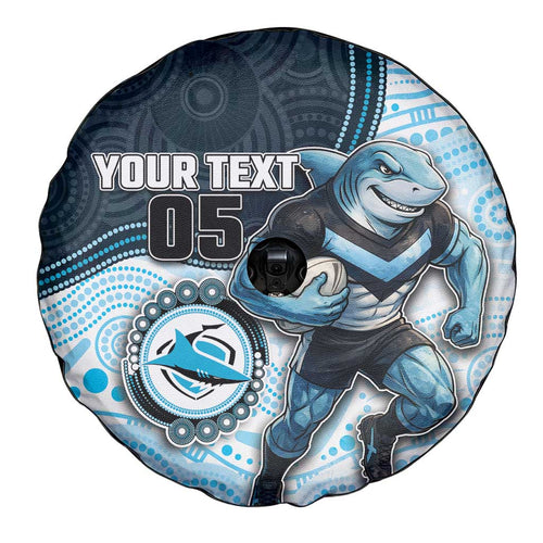 Custom Sharks Spare Tire Cover Fish Mascot With Aboriginal Indigenous
