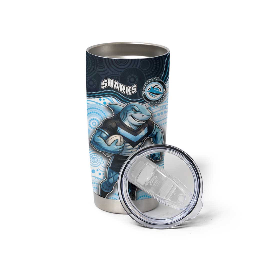 Custom Sharks Tumbler Cup Fish Mascot With Aboriginal Indigenous