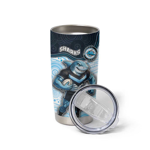 Custom Sharks Tumbler Cup Fish Mascot With Aboriginal Indigenous