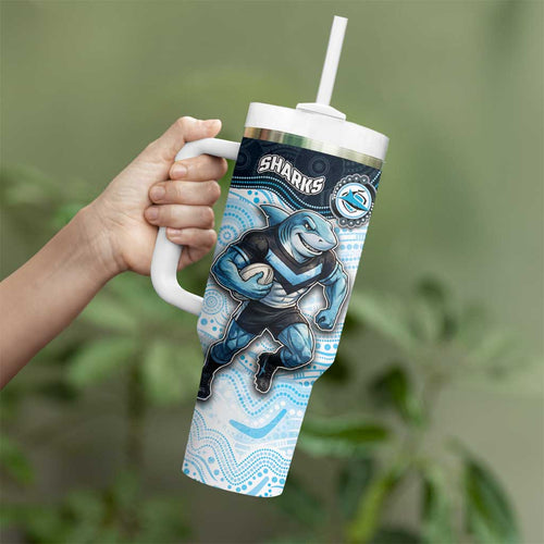Custom Sharks Tumbler With Handle Fish Mascot With Aboriginal Indigenous