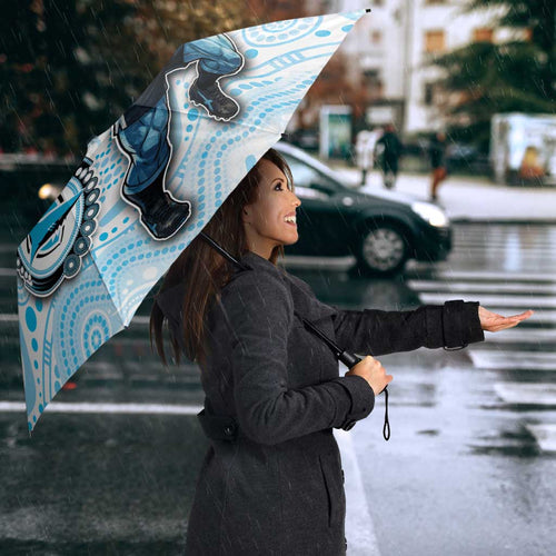 Custom Sharks Umbrella Fish Mascot With Aboriginal Indigenous