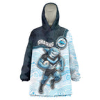Custom Sharks Wearable Blanket Hoodie Fish Mascot With Aboriginal Indigenous