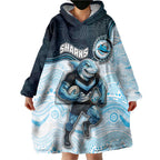 Custom Sharks Wearable Blanket Hoodie Fish Mascot With Aboriginal Indigenous