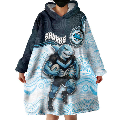 Custom Sharks Wearable Blanket Hoodie Fish Mascot With Aboriginal Indigenous