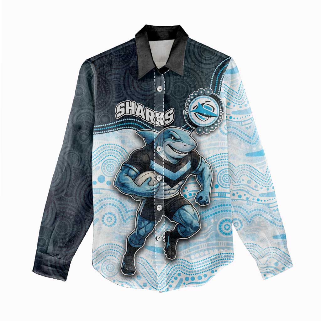 Custom Sharks Women Casual Shirt Fish Mascot With Aboriginal Indigenous