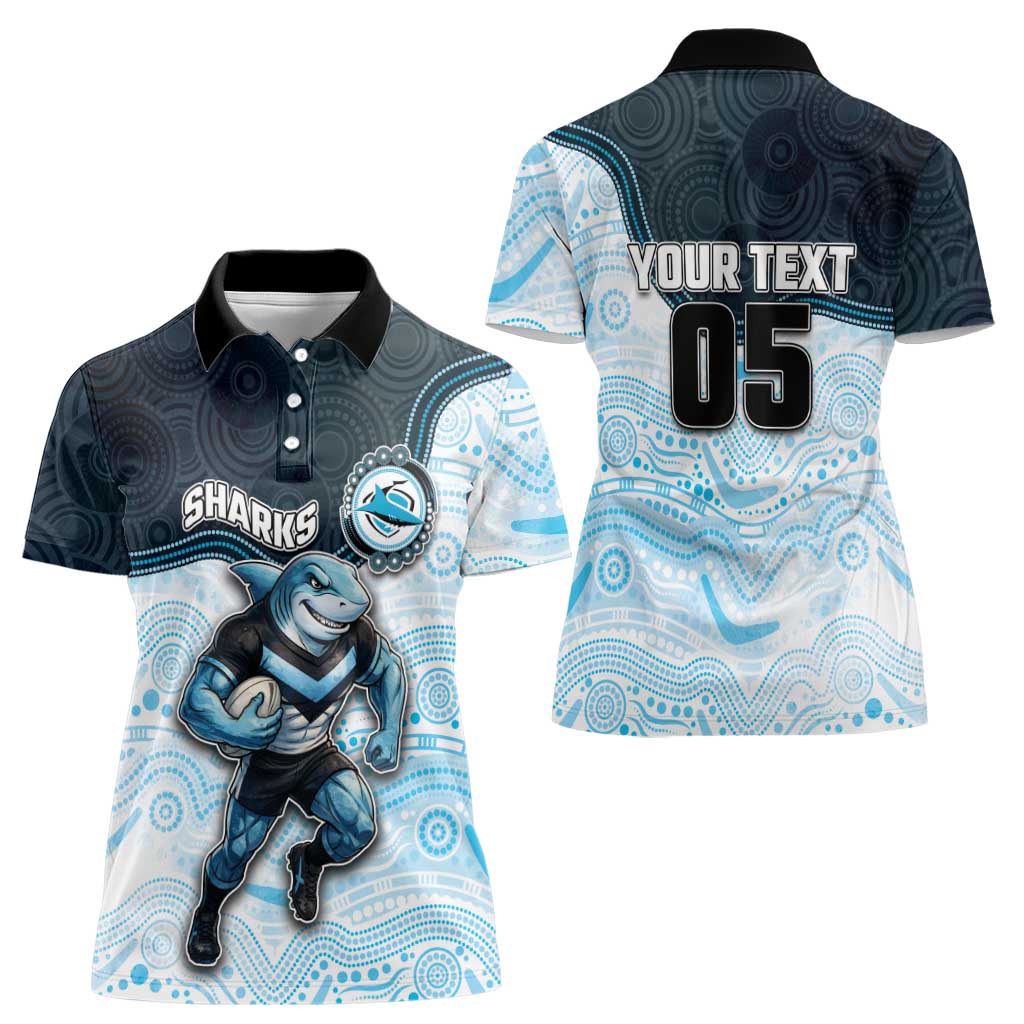 Custom Sharks Women Polo Shirt Fish Mascot With Aboriginal Indigenous