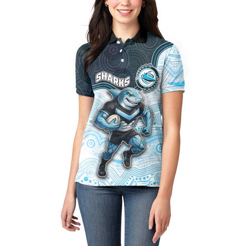 Custom Sharks Women Polo Shirt Fish Mascot With Aboriginal Indigenous