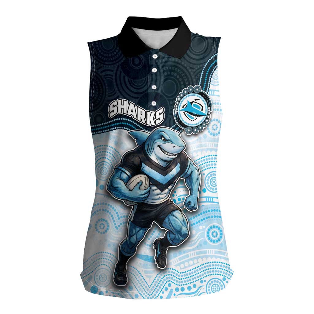 Custom Sharks Women Sleeveless Polo Shirt Fish Mascot With Aboriginal Indigenous