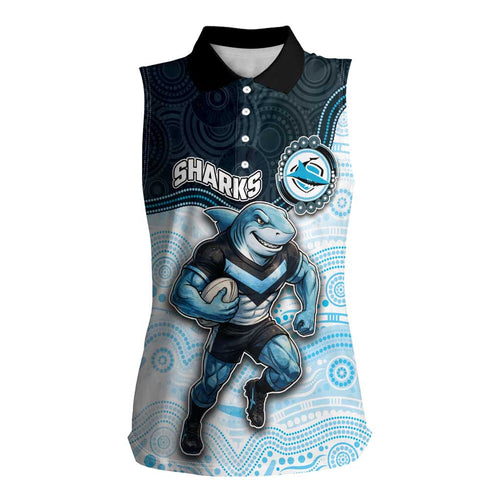 Custom Sharks Women Sleeveless Polo Shirt Fish Mascot With Aboriginal Indigenous