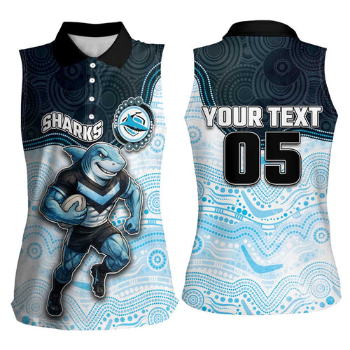 Custom Sharks Women Sleeveless Polo Shirt Fish Mascot With Aboriginal Indigenous