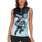 Custom Sharks Women Sleeveless Polo Shirt Fish Mascot With Aboriginal Indigenous