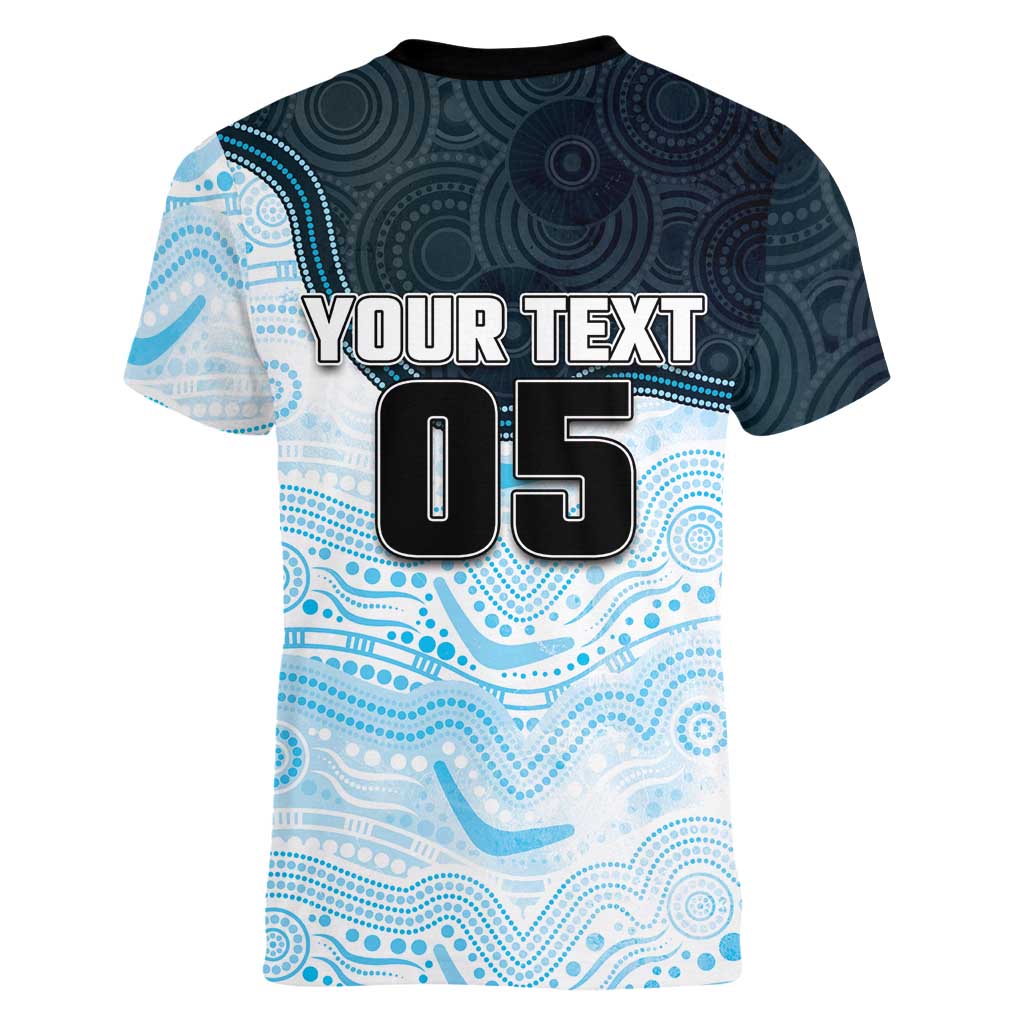Custom Sharks Women V-Neck T-Shirt Fish Mascot With Aboriginal Indigenous