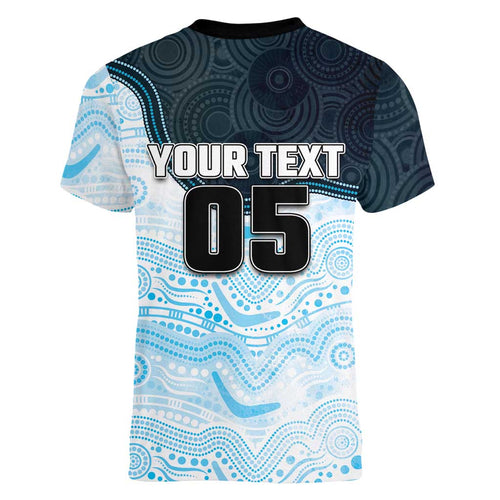 Custom Sharks Women V-Neck T-Shirt Fish Mascot With Aboriginal Indigenous