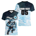 Custom Sharks Women V-Neck T-Shirt Fish Mascot With Aboriginal Indigenous