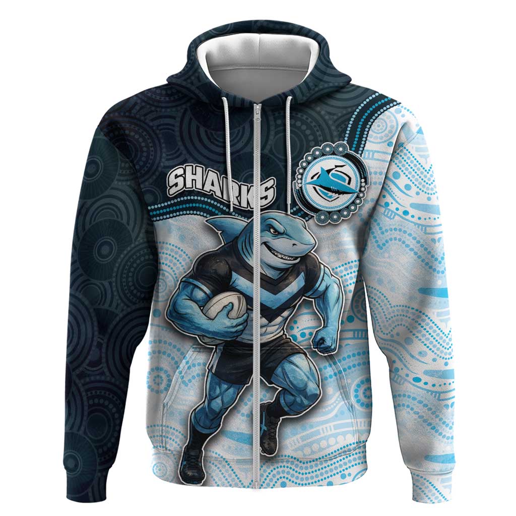 Custom Sharks Zip Hoodie Fish Mascot With Aboriginal Indigenous