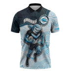 Custom Sharks Zipper Polo Shirt Fish Mascot With Aboriginal Indigenous