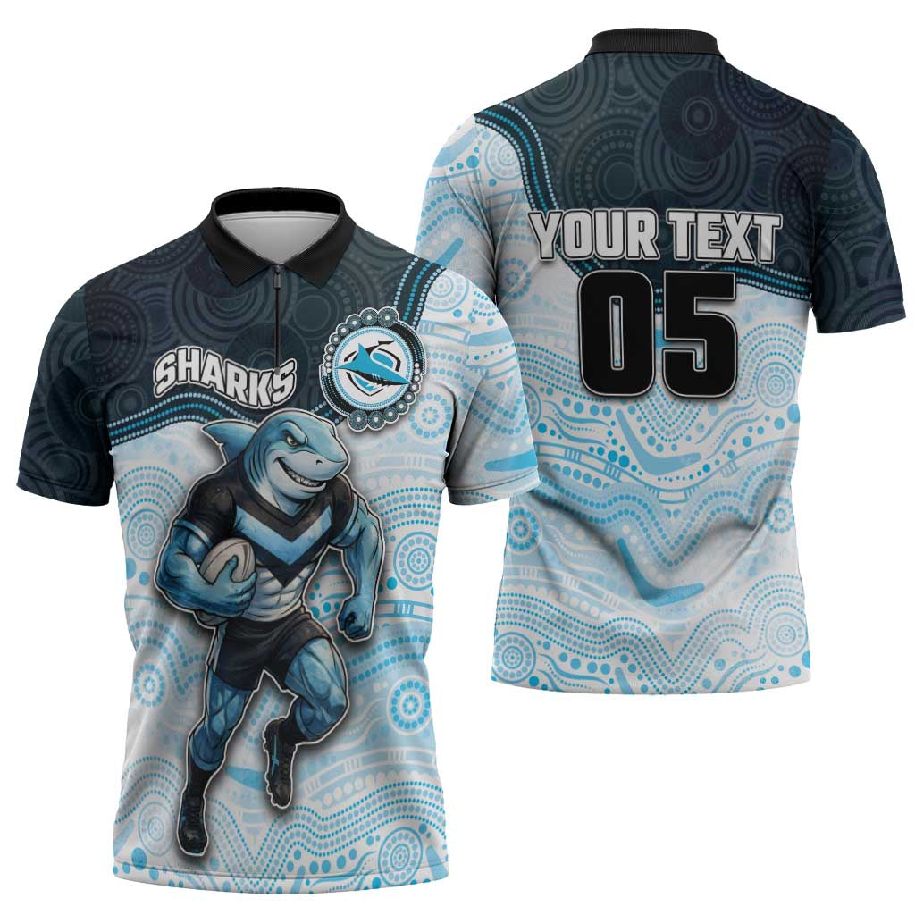 Custom Sharks Zipper Polo Shirt Fish Mascot With Aboriginal Indigenous