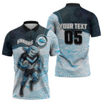 Custom Sharks Zipper Polo Shirt Fish Mascot With Aboriginal Indigenous