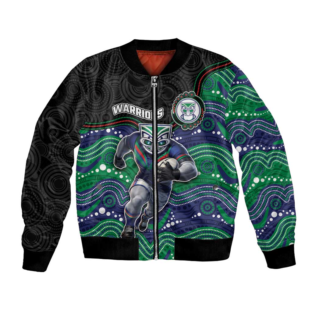 Custom Warriors Bomber Jacket Tiki Mascot With Aboriginal Indigenous
