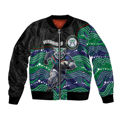 Custom Warriors Bomber Jacket Tiki Mascot With Aboriginal Indigenous