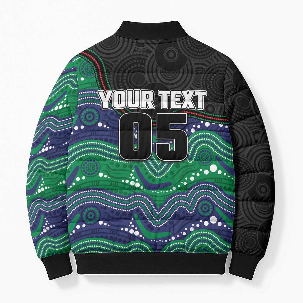 Custom Warriors Bomber Puffer Jacket Tiki Mascot With Aboriginal Indigenous