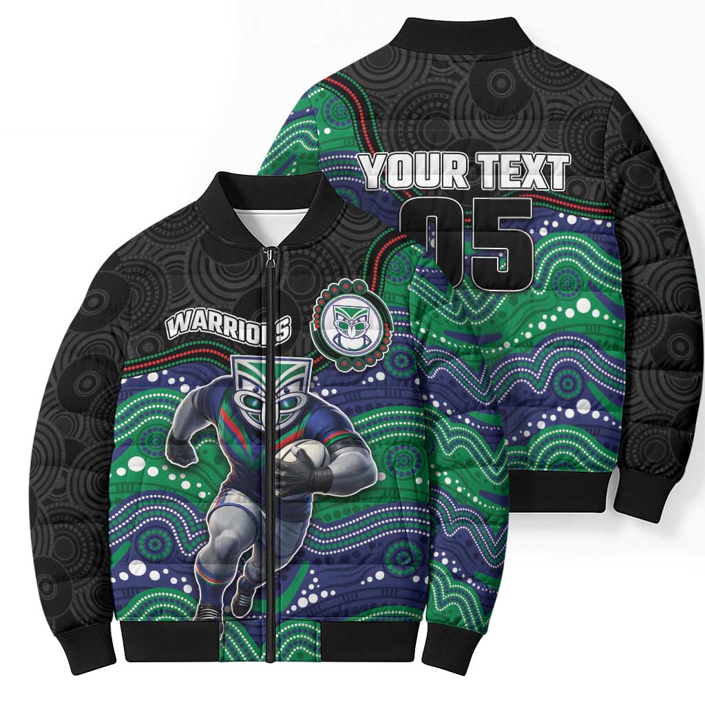 Custom Warriors Bomber Puffer Jacket Tiki Mascot With Aboriginal Indigenous