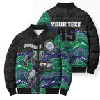 Custom Warriors Bomber Puffer Jacket Tiki Mascot With Aboriginal Indigenous
