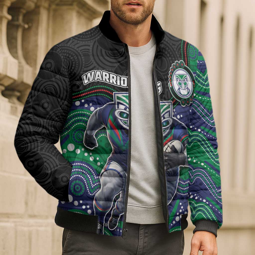 Custom Warriors Bomber Puffer Jacket Tiki Mascot With Aboriginal Indigenous