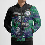 Custom Warriors Bomber Puffer Jacket Tiki Mascot With Aboriginal Indigenous