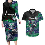Custom Warriors Couples Matching Long Sleeve Bodycon Dress and Hawaiian Shirt Tiki Mascot With Aboriginal Indigenous