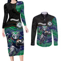 Custom Warriors Couples Matching Long Sleeve Bodycon Dress and Long Sleeve Button Shirt Tiki Mascot With Aboriginal Indigenous