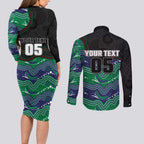 Custom Warriors Couples Matching Long Sleeve Bodycon Dress and Long Sleeve Button Shirt Tiki Mascot With Aboriginal Indigenous