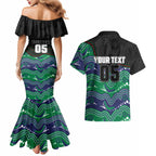 Custom Warriors Couples Matching Mermaid Dress and Hawaiian Shirt Tiki Mascot With Aboriginal Indigenous