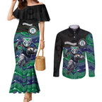 Custom Warriors Couples Matching Mermaid Dress and Long Sleeve Button Shirt Tiki Mascot With Aboriginal Indigenous