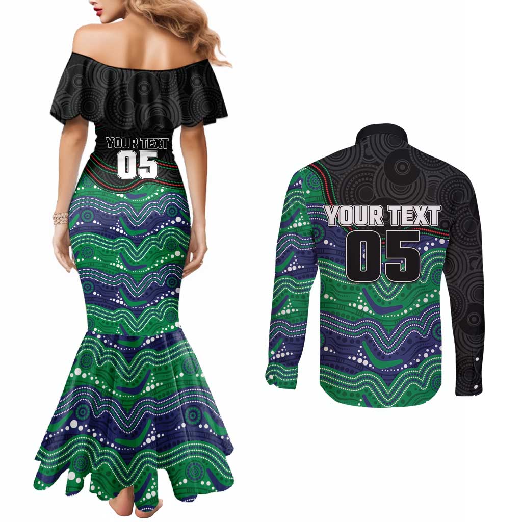Custom Warriors Couples Matching Mermaid Dress and Long Sleeve Button Shirt Tiki Mascot With Aboriginal Indigenous