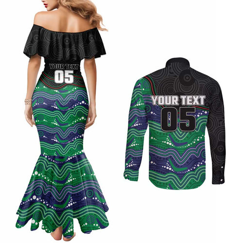 Custom Warriors Couples Matching Mermaid Dress and Long Sleeve Button Shirt Tiki Mascot With Aboriginal Indigenous