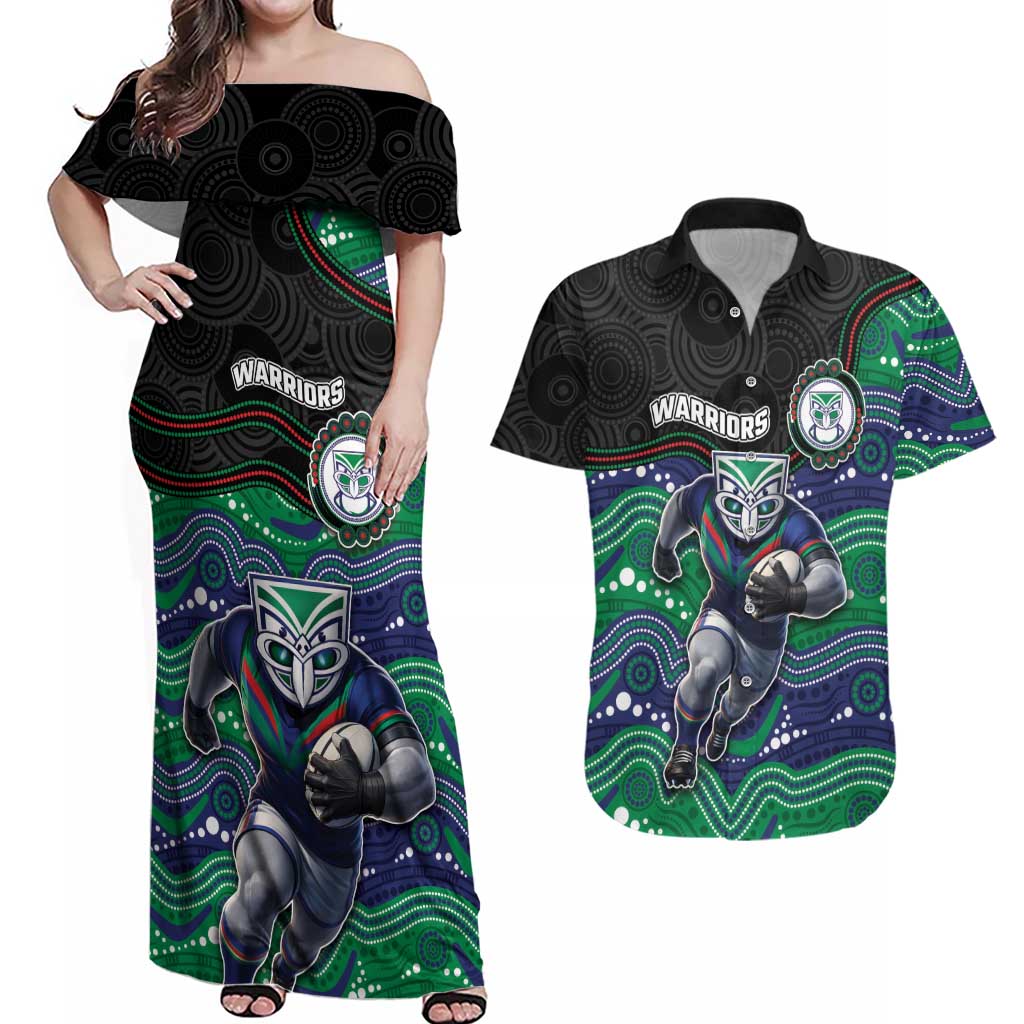 Custom Warriors Couples Matching Off Shoulder Maxi Dress and Hawaiian Shirt Tiki Mascot With Aboriginal Indigenous