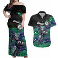 Custom Warriors Couples Matching Off Shoulder Maxi Dress and Hawaiian Shirt Tiki Mascot With Aboriginal Indigenous