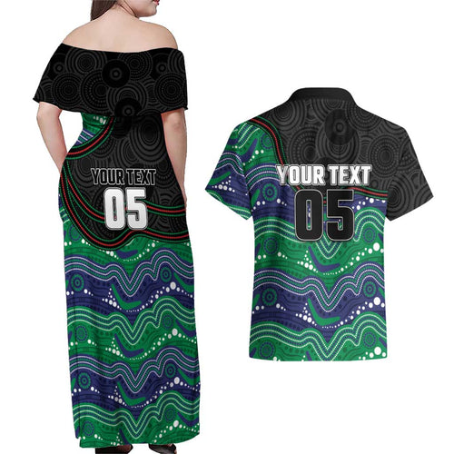 Custom Warriors Couples Matching Off Shoulder Maxi Dress and Hawaiian Shirt Tiki Mascot With Aboriginal Indigenous