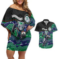 Custom Warriors Couples Matching Off Shoulder Short Dress and Hawaiian Shirt Tiki Mascot With Aboriginal Indigenous