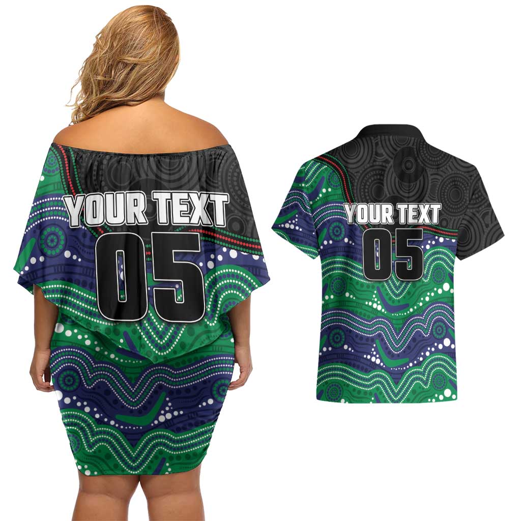 Custom Warriors Couples Matching Off Shoulder Short Dress and Hawaiian Shirt Tiki Mascot With Aboriginal Indigenous