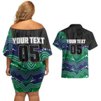 Custom Warriors Couples Matching Off Shoulder Short Dress and Hawaiian Shirt Tiki Mascot With Aboriginal Indigenous