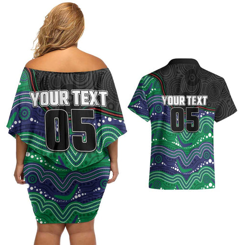 Custom Warriors Couples Matching Off Shoulder Short Dress and Hawaiian Shirt Tiki Mascot With Aboriginal Indigenous