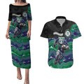 Custom Warriors Couples Matching Puletasi and Hawaiian Shirt Tiki Mascot With Aboriginal Indigenous