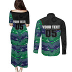 Custom Warriors Couples Matching Puletasi and Long Sleeve Button Shirt Tiki Mascot With Aboriginal Indigenous