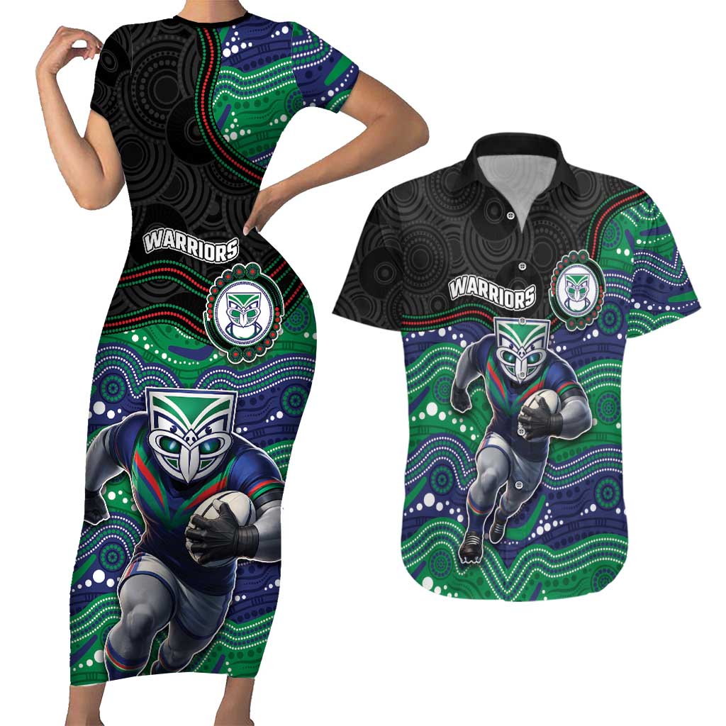 Custom Warriors Couples Matching Short Sleeve Bodycon Dress and Hawaiian Shirt Tiki Mascot With Aboriginal Indigenous
