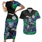 Custom Warriors Couples Matching Short Sleeve Bodycon Dress and Hawaiian Shirt Tiki Mascot With Aboriginal Indigenous