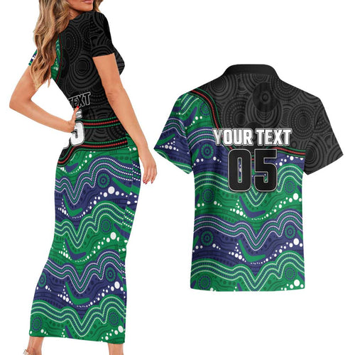 Custom Warriors Couples Matching Short Sleeve Bodycon Dress and Hawaiian Shirt Tiki Mascot With Aboriginal Indigenous